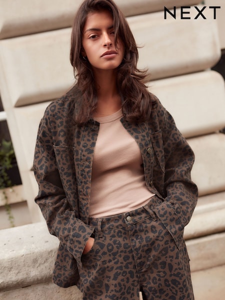 Leopard Print 100% Cotton Worker Pocket Denim Jacket (N90155) | €25