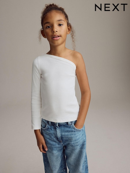 White Long Sleeve One Shoulder Top (3-16yrs) (N90189) | AED14 - AED25