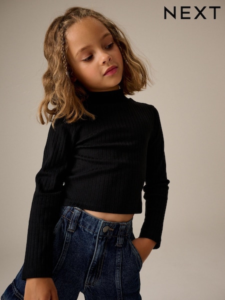 أسود - High Neck Rib Top (3-16yrs) (N90191) | ‏21 د.إ.‏ - ‏ 32‏ د.إ.