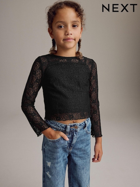 Black 100% Cotton Lace Top with Vest (3-16yrs) (N90195) | AED48 - AED64
