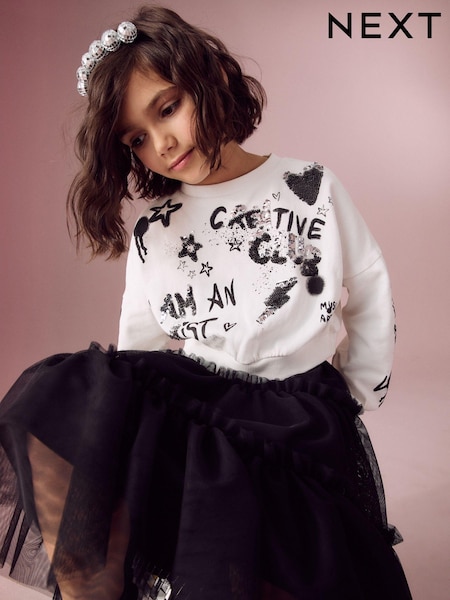 Ecru Sequin Graffiti 100% Cotton Sweatshirt (3-16yrs) (N90203) | € 6 - € 9