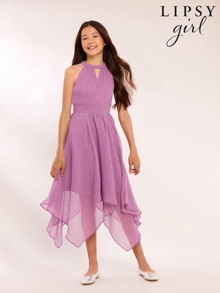 Purple - Lipsy Hanky Hem Halter Occasion Dress (5-16yrs)