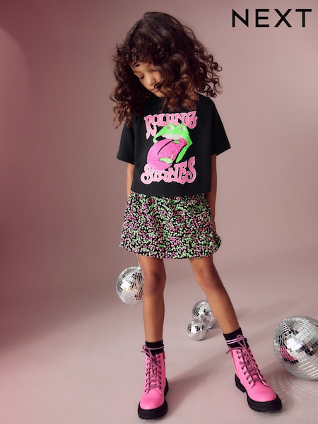 Pink/Black 100% Cotton Rolling Stones Sequin Skirt Set (3-16yrs) (N90211) | €27 - €33