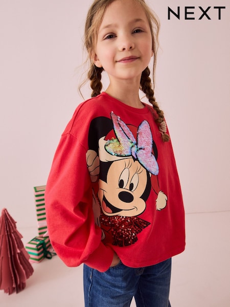 Red Sequin Minnie Mouse Christmas License 100% Cotton Sweatshirt (3-16yrs) (N90212) | €12 - €16