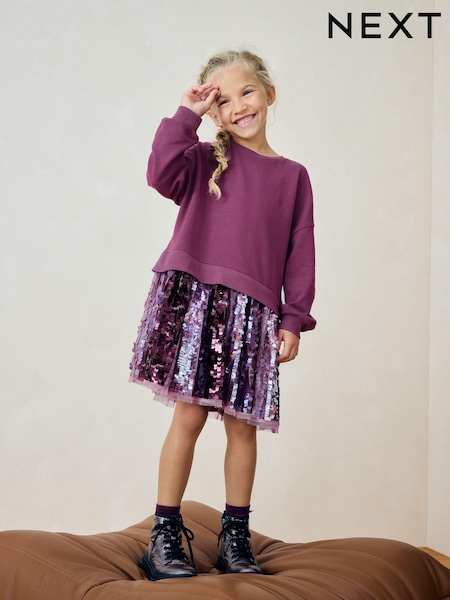 Purple Sequin 2-in-1 Sweatshirt Dress (3-12yrs) (N90214) | €25 - €29