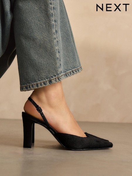 Black Premium Square Toe Slingback Heels (N90221) | €39