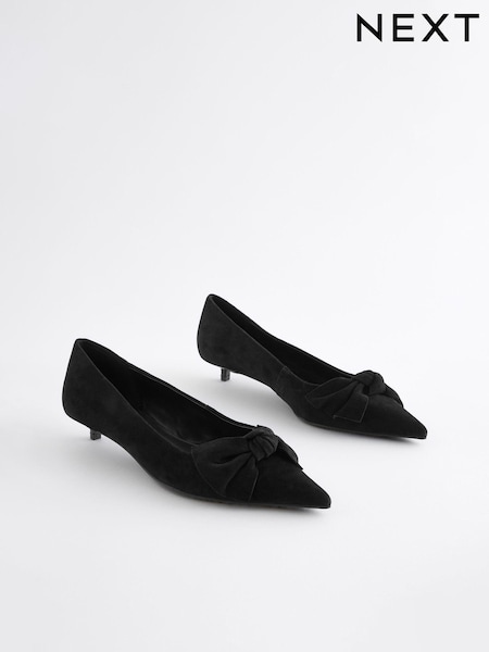 Black Forever Comfort® Leather Bow Kitten Heels (N90223) | AED100
