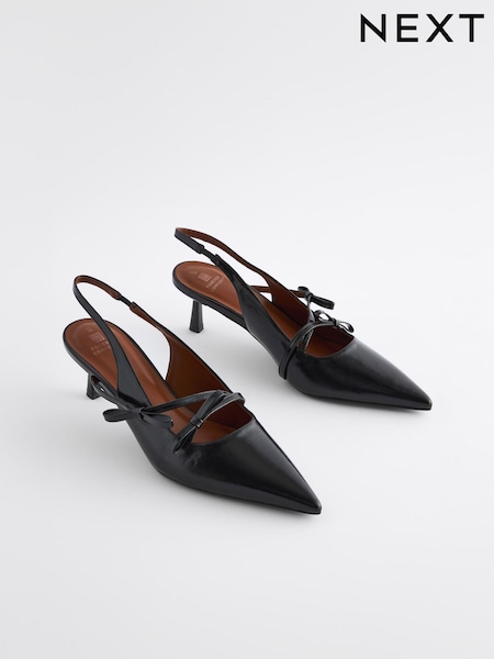 Black Forever Comfort® Point Toe Bow Sling Back Heels (N90227) | AED79