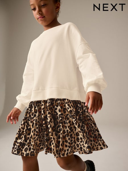 أبيض بيج فاتح - 100% Cotton 2-in-1 Sweatshirt Dress (3-12yrs) (N94094) | ‏67 د.إ.‏ - ‏ 81‏ د.إ.