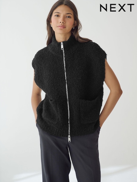 Черный - Zip Up Sleeveless Textured Knitted Gilet Vest Jacket (N94100) | €16