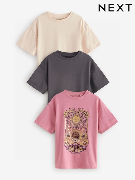 Rosa/crema/antracita - Oversized Sequin Celestial T-Shirts 3 Pack (3-16yrs) (N94119) | 22 € - 30 €
