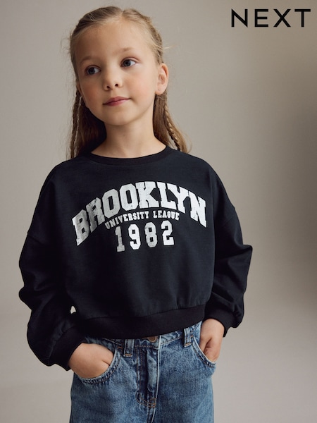 Black Varsity Graphic 100% Cotton Long Sleeve Sweatshirt (3-16yrs) (N94126) | AED36 - AED51