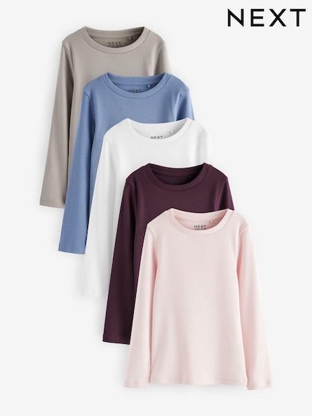 Mehrfarbig - 5 Pack Ribbed Long Sleeve Tops (3-16yrs) (N94129) | 33 € - 41 €