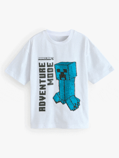 White/Green Minecraft Flippy Sequin T-Shirt (3-16yrs) (N94757) | 59 QAR - 74 QAR