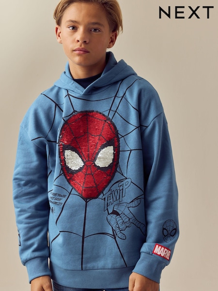 Mid Blue Licensed Spiderman Flip Sequin Hoodie (3-16yrs) (N94762) | €37 - €44