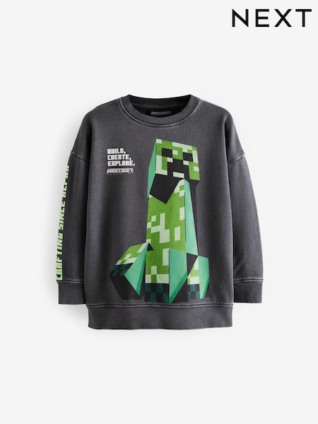 Grey Garment Dyed Minecraft Crew Neck 100% Cotton Sweatshirt (3-16yrs) (N94773) | 54 QAR - 74 QAR