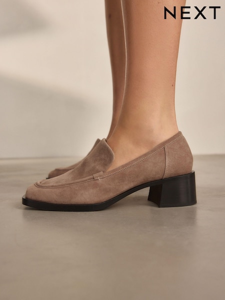 Sand Brown Forever Comfort® Leather Square Toe Heel Loafers (N94798) | €33