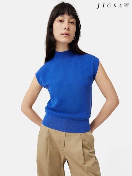 Jigsaw Blue Silk Cotton Cap Sleeve Top (N94807) | €56