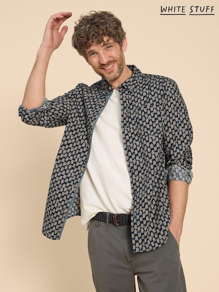 White Stuff Blue 100% Cotton Geo Floral Printed Shirt (N94816) | €34