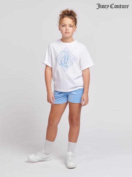 Albastru - Set Juicy Couture pentru fete, tricou și pantaloni scurți din bumbac 100% cu model romburi (N94838) | 447 LEI - 536 LEI