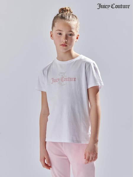 Juicy Couture White Girls Classic Fit 100% Cotton Diamanté T-Shirt (N94848) | LEI 223 - LEI 268