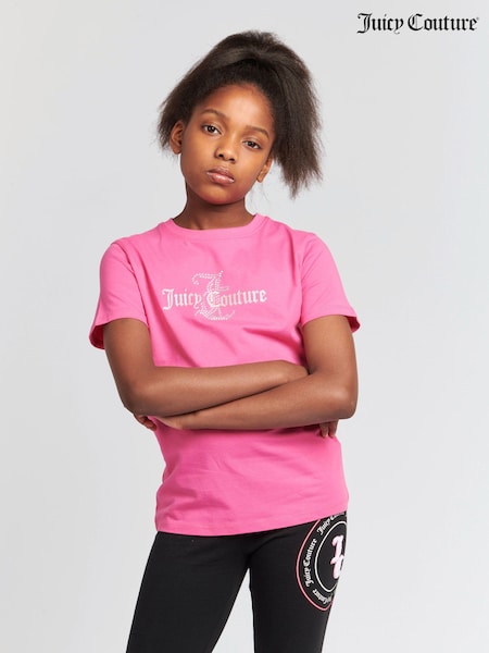 Roz - Tricou Juicy Couture Fete Classic Fit 100% Bumbac Diamanté (N94858) | 223 LEI - 268 LEI