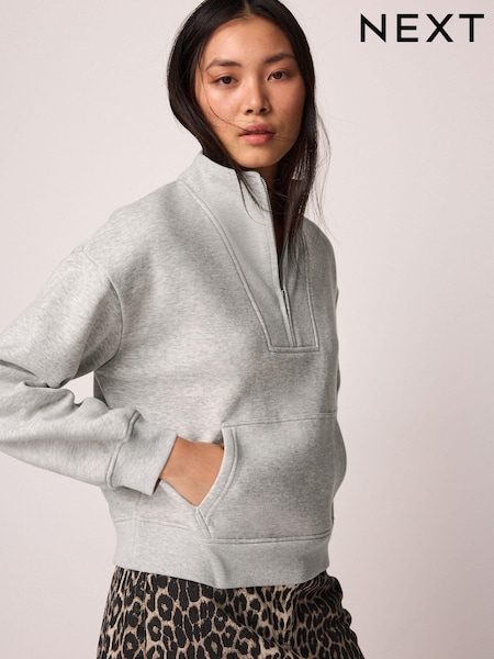 Grey Graphic Mod Zip Neck Sweat Top (N94863) | $49