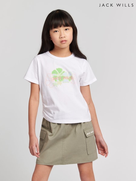 Jack Wills Girls Ruched Floral Graphic Fitted 100% Cotton T-Shirt (N94911) | 28 € - 34 €