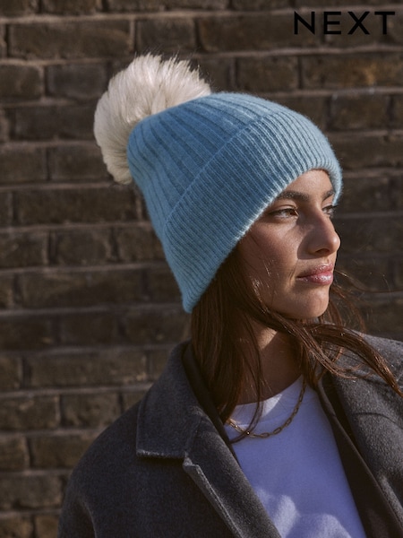 Blue 100% Cashmere Knitted Pom Hat (N94925) | AED111