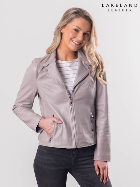 Harmaa - Lakeland Leather Nateby Centre Zip Leather Biker Jacket (N94933) | €274