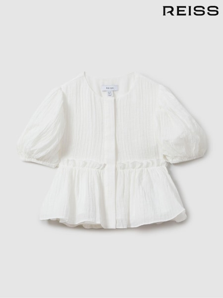 Reiss Ivory Matty 13-14 yrs Puff Sleeve Peplum Top (N94944) | €73