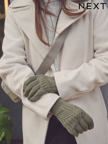 Khaki Green Cable Knit Gloves (N94953) | €7.50