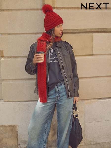 أحمر - Cable Knit Heavyweight Scarf (N94961) | ‏42 د.إ.‏