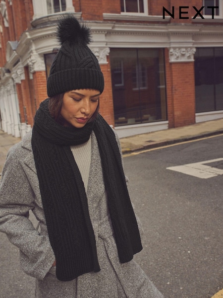 שחור - Cable Knit Heavyweight Scarf (N94986) | ‏67‏₪