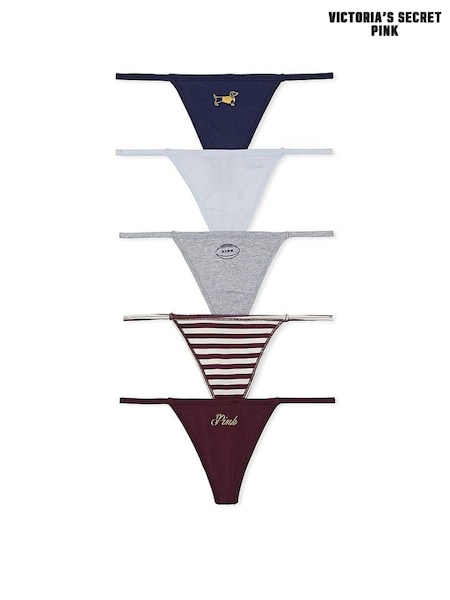 PINK Navy/Blue/Grey/Stripe/Burgundy G String 5 Pack Knickers (N95028) | €31