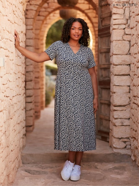 Live Unlimited Curve Ditsy Print Jersey Wrap Midi Dress (N95057) | 40 €
