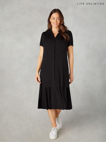 Live Unlimited Black Petite Jersey Tiered Midi Shirt Dress (N95111) | €34