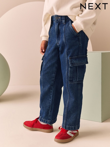أزرق داكن - Wide Leg 100% Cotton Cargo Trousers (3-16yrs) (N95127) | ‏56 د.إ.‏ - ‏ 74‏ د.إ.