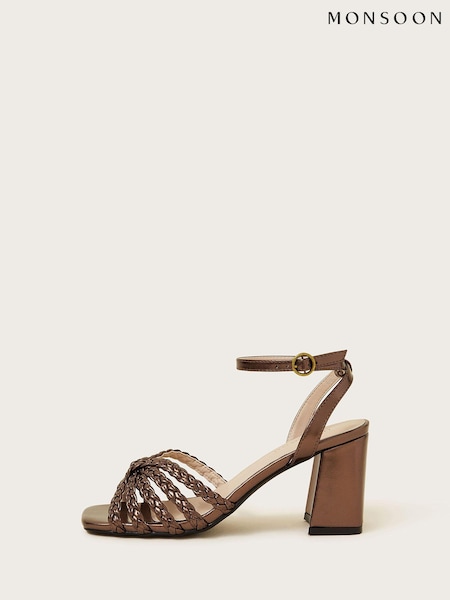 Monsoon Silver/Brown Plaited Block Heel Sandals (N95132) | €41.50