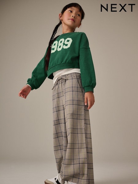 Neutral Check Wide Leg Trousers (3-16yrs) (N95154) | AED18 - AED23