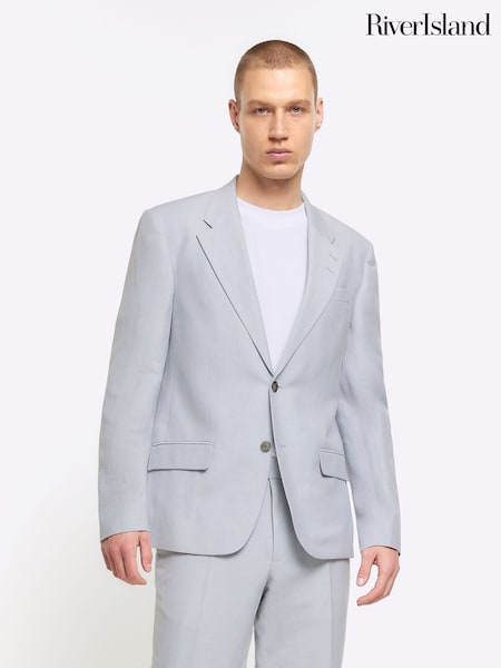 River Island Blue Slim Single Breasted Linen Suit (N95199) | €53