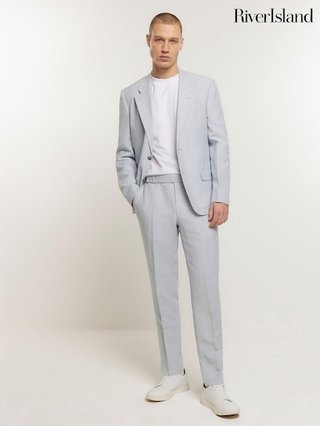 River Island Blue Slim Linen Suit: Trousers (N95203) | €27