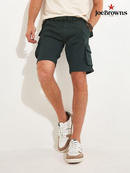 Vihreä - Joe Browns Multi Pocket Knee Length Belted Relaxed Fit Camo Cargo Shorts (N95329) | €63