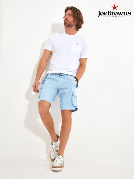 Joe Browns Light Blue Multi Pocket Knee Length Belted Relaxed Fit Camo Cargo Shorts (N95370) | ₪201