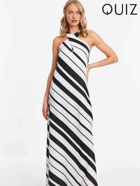 Quiz White Striped Maxi Dress With Keyhole Neck (N95381) | €16