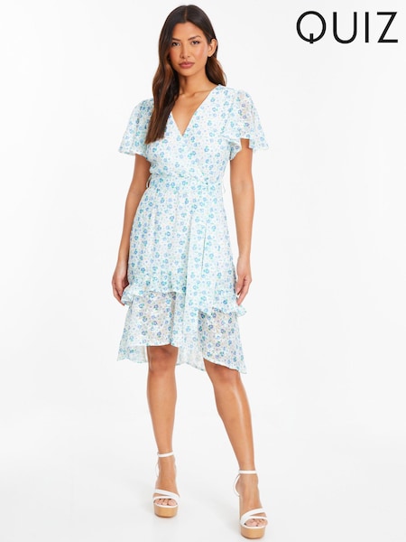 Quiz White Chiffon Ditsy Jacquard Skater Dress (N95394) | €33