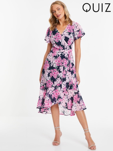 Quiz Blue Chiffon Dip Hem Midaxi Dress With Angel Sleeve (N95397) | €30