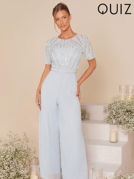 Quiz Blue Embellished Jumpsuit With Short Sleeve (N95401) | €54
