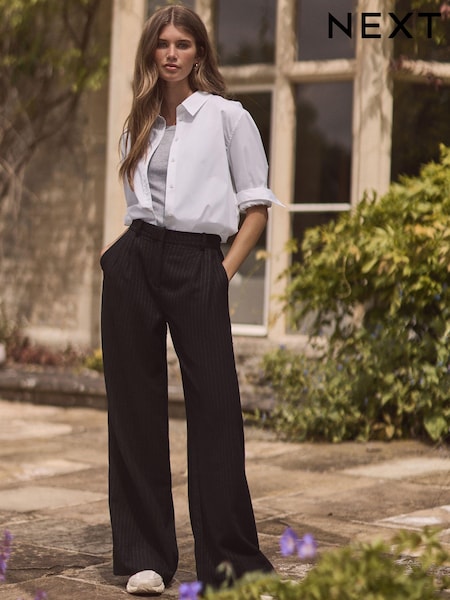 Black Premium Wool Blend Wide Leg Trousers (N95412) | €48