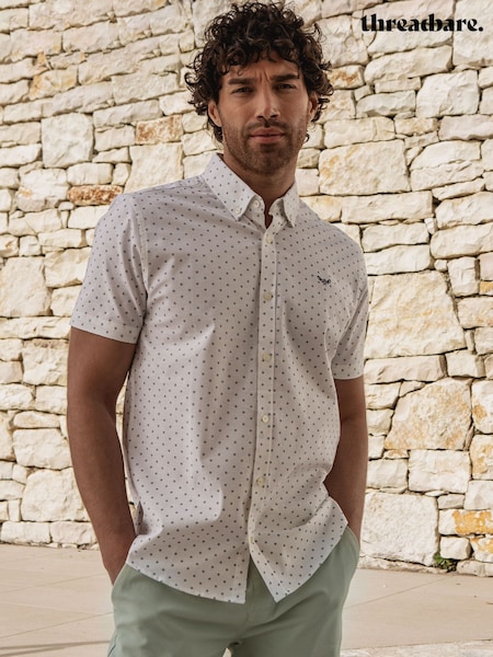 Threadbare White Cotton Printed Short Sleeve Shirt (N95416) | €34